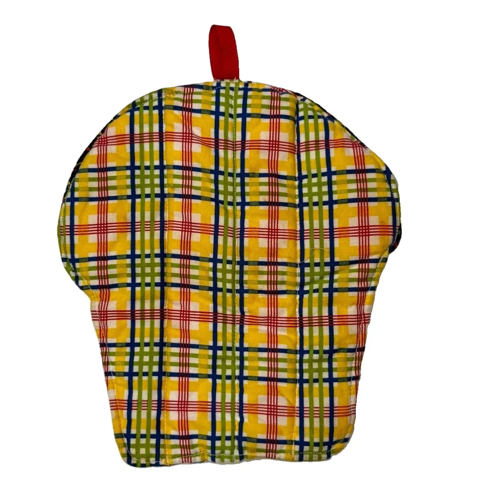 Hand Made Cupcake Oven Mitt Pot Holder Music Confetti and Colorful Plaid
